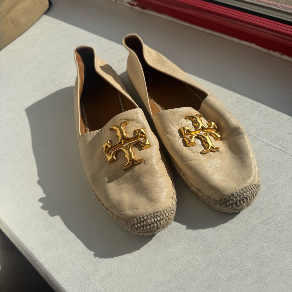 Tory Burch Espadrille Flats with Gold Logo - Size 11